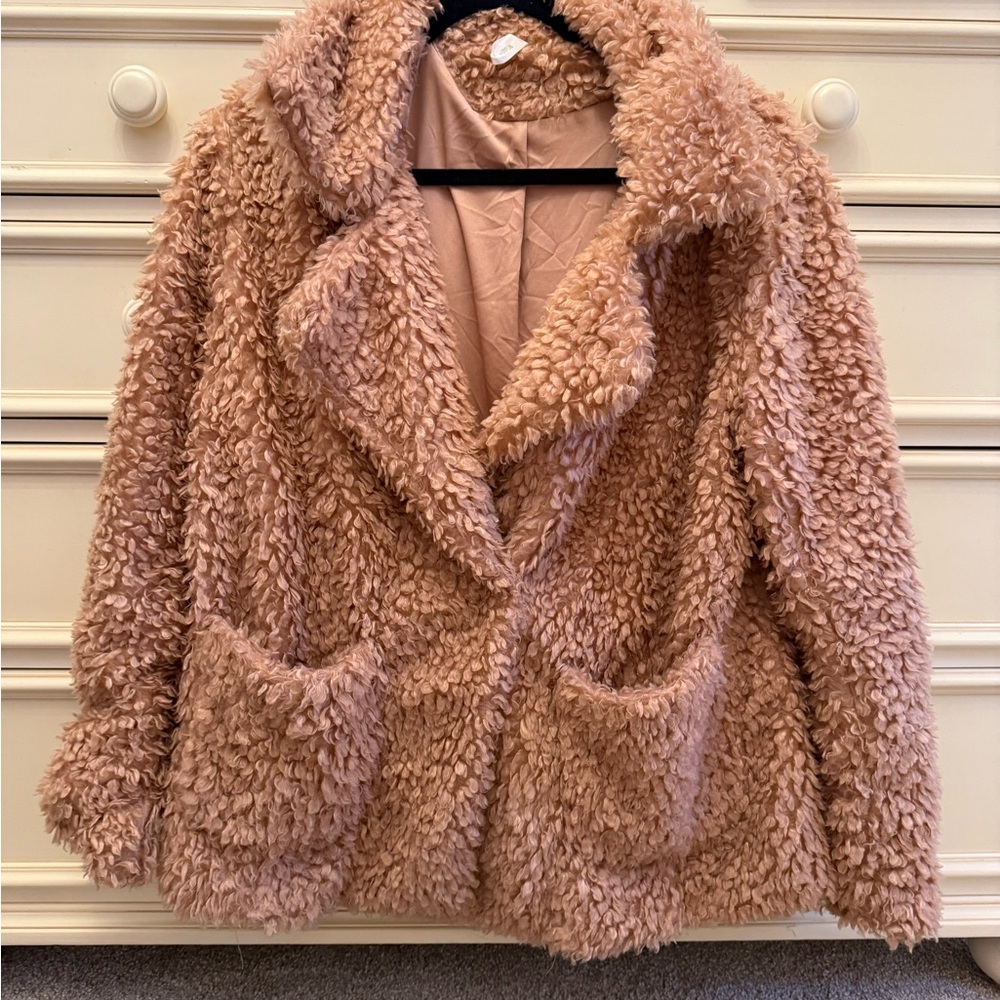 Wish Plush Peach/Tan Teddy Jacket